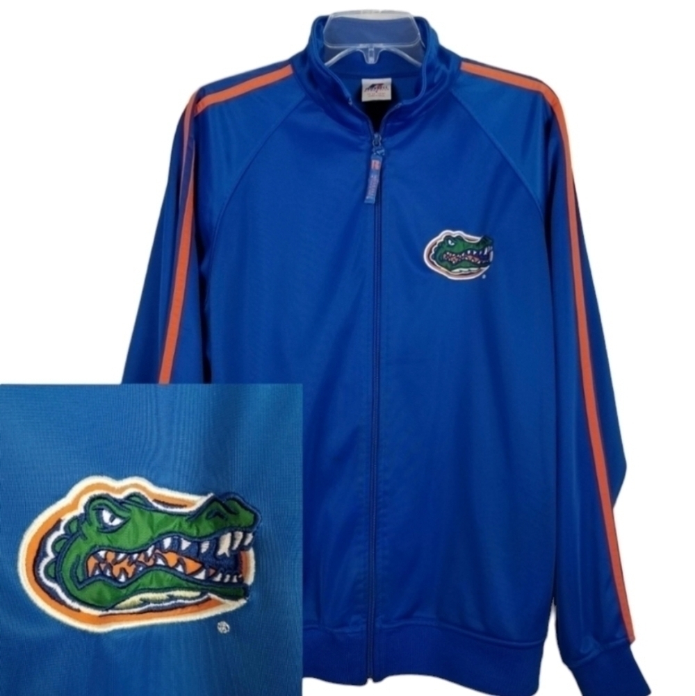 Florida Gators Track Jacket Full Zip Patch Blue Orange Stripe Russell Athletics